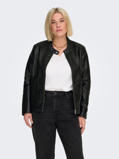 Only Carmakoma Robber Leather Jacket Black - Kožne jakne - 