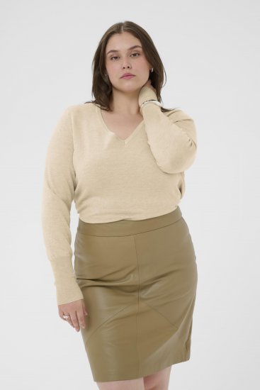 Kaffe Curve Lizzy Long Sleeve Pullover Feather Grey Melange - Pleteni puloveri - 