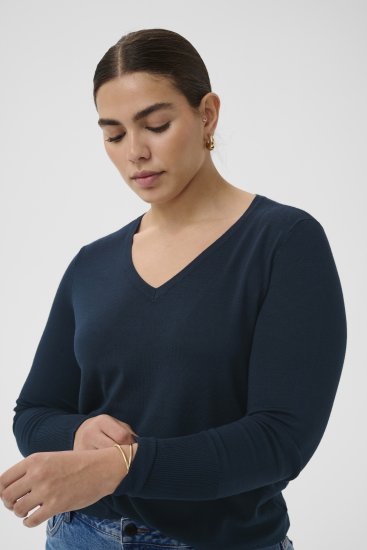 Kaffe Curve Lizzy Long Sleeve Pullover Midnight Marine - Pleteni puloveri - 