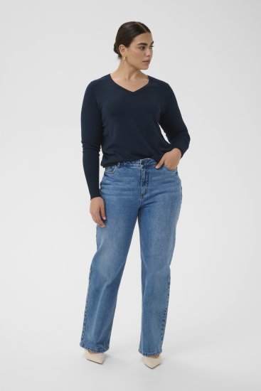 Kaffe Curve Lizzy Long Sleeve Pullover Midnight Marine - Pleteni puloveri - 