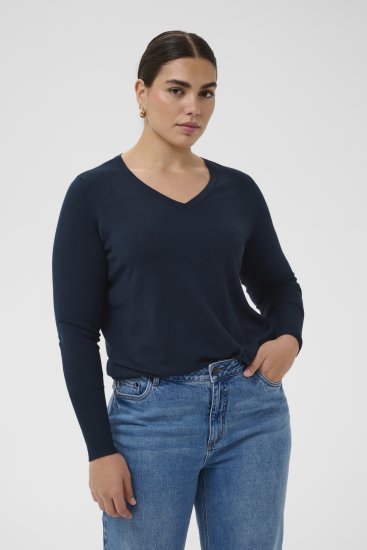 Kaffe Curve Lizzy Long Sleeve Pullover Midnight Marine - Pleteni puloveri - 