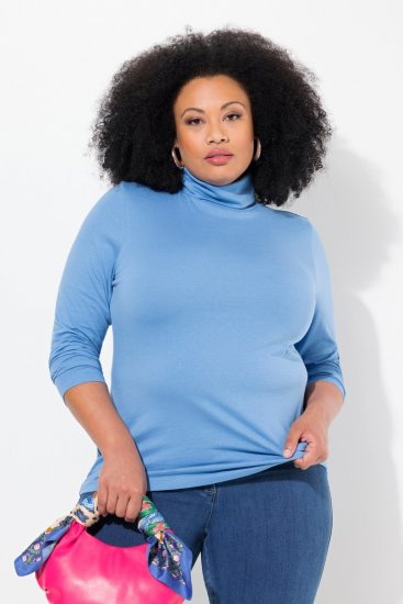 Ulla Popken Basic Long Sleeve Slim Fit Turtleneck Light Cornflower - Puloveri & dukserice - Udobne dukserice, hoodice i pletenina