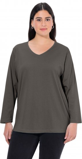 Ulla Popken Back To Basics V-Neck Relaxed Fit Cotton Tee Graphite Grey - Majice - 