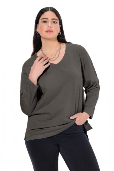 Ulla Popken Back To Basics V-Neck Relaxed Fit Cotton Tee Graphite Grey - Majice - Ženske majice kratkih rukava