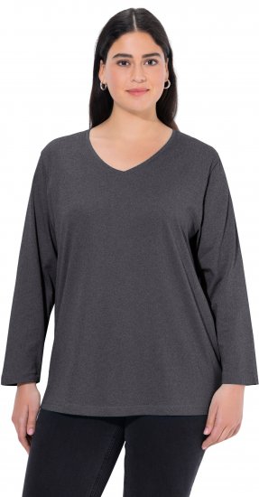 Ulla Popken Back To Basics V-Neck Relaxed Fit Cotton Tee Charcoal Grey Melange - Ulla Popken - 