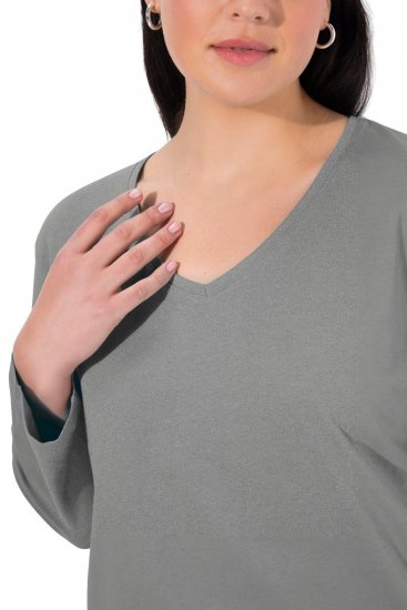 Ulla Popken Back To Basics V-Neck Relaxed Fit Cotton Tee Light Grey Melange - Majice - Ženske majice kratkih rukava