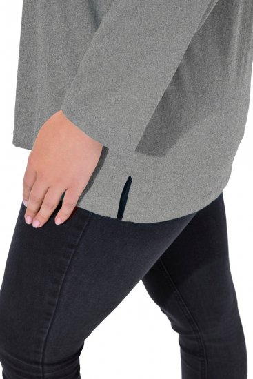 Ulla Popken Back To Basics V-Neck Relaxed Fit Cotton Tee Light Grey Melange - Majice - Ženske majice kratkih rukava