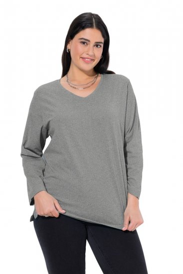 Ulla Popken Back To Basics V-Neck Relaxed Fit Cotton Tee Light Grey Melange - Majice - Ženske majice kratkih rukava