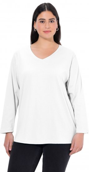 Ulla Popken Back To Basics V-Neck Relaxed Fit Cotton Tee Snow White - Majice - 