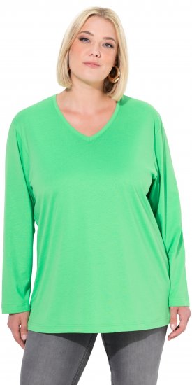 Ulla Popken Back To Basics V-Neck Relaxed Fit Cotton Tee Mint Green - Majice - 
