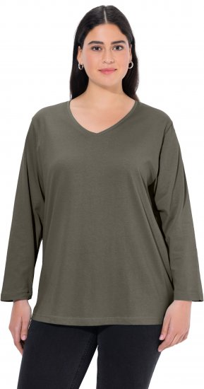 Ulla Popken Back To Basics V-Neck Relaxed Fit Cotton Tee Olive - Majice - 