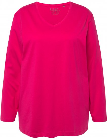 Ulla Popken Back To Basics V-Neck Relaxed Fit Cotton Tee Magenta Pink - Majice - 