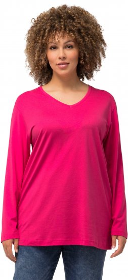 Ulla Popken Back To Basics V-Neck Relaxed Fit Cotton Tee Magenta Pink - Majice - 