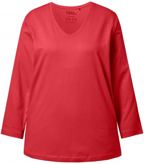 Ulla Popken Back To Basics V-Neck Relaxed Fit Cotton Tee Salsa Red - Majice - 