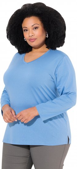 Ulla Popken Back To Basics V-Neck Relaxed Fit Cotton Tee Light Cornflower - Majice - 