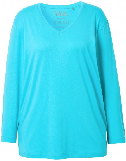 Ulla Popken Back To Basics V-Neck Relaxed Fit Cotton Tee Deep Aqua - Majice - 