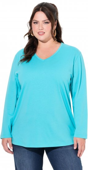 Ulla Popken Back To Basics V-Neck Relaxed Fit Cotton Tee Deep Aqua - Majice - 