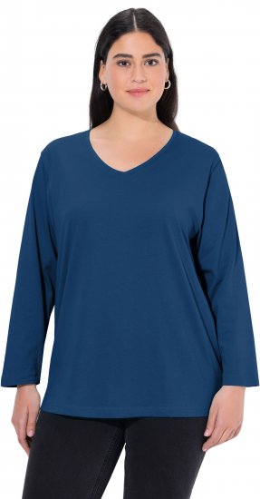 Ulla Popken Back To Basics V-Neck Relaxed Fit Cotton Tee Dark Blue - Majice - 