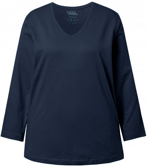 Ulla Popken Back To Basics V-Neck Relaxed Fit Cotton Tee Navy Blue - Majice - 