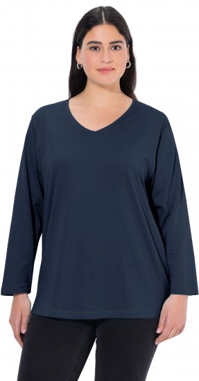 Ulla Popken Back To Basics V-Neck Relaxed Fit Cotton Tee Navy Blue - Majice - 