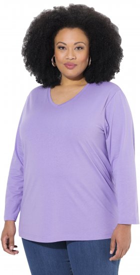 Ulla Popken Back To Basics V-Neck Relaxed Fit Cotton Tee Pale Lilac - Majice - 