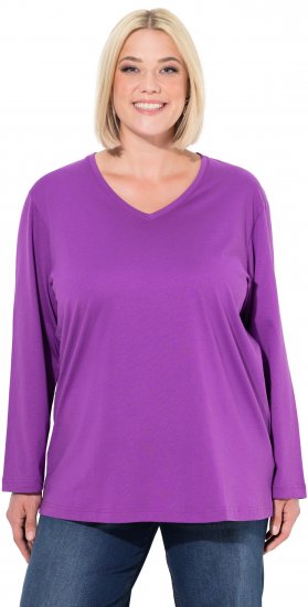 Ulla Popken Back To Basics V-Neck Relaxed Fit Cotton Tee Purple - Majice - 