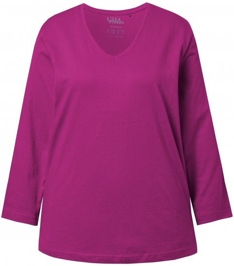 Ulla Popken Back To Basics V-Neck Relaxed Fit Cotton Tee Berry - Majice - 