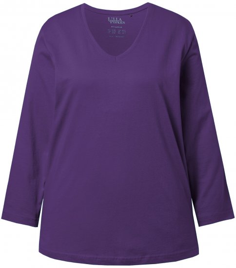 Ulla Popken Back To Basics V-Neck Relaxed Fit Cotton Tee Deep Violet - Majice - 
