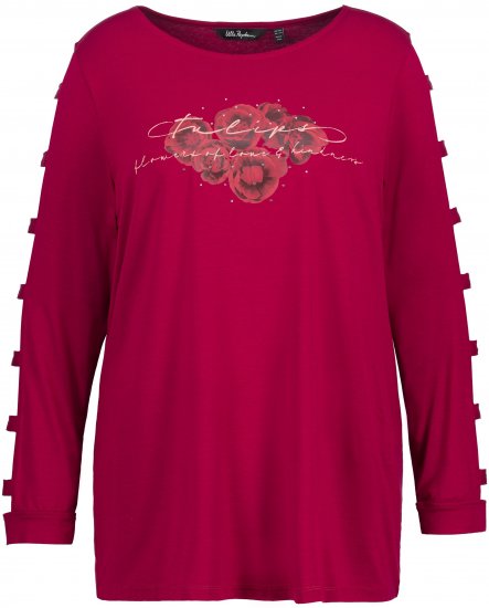 Ulla Popken Rhinestone Accent Statement Cutout Sleeve Stretch Knit Top Wine Red - Tiskana majica za žene - 