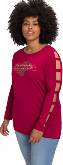 Ulla Popken Rhinestone Accent Statement Cutout Sleeve Stretch Knit Top Wine Red - Tiskana majica za žene - 