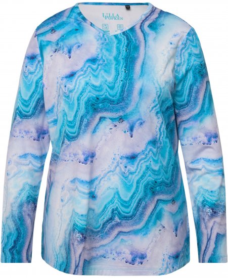 Ulla Popken Marble Ski Top with Gaiter Bright Turquoise - Tiskana majica za žene - 