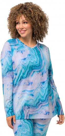 Ulla Popken Marble Ski Top with Gaiter Bright Turquoise - Tiskana majica za žene - 