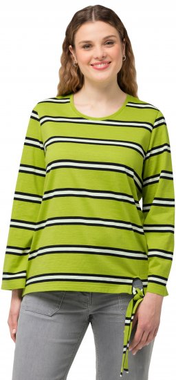 Ulla Popken Striped Hem Long Sleeve Tee Apple Green - Tiskana majica za žene - 
