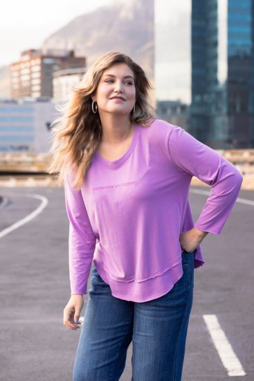 Ulla Popken Layered Look Memories Embroidered Long Sleeve Tee Amethyst - Tiskana majica za žene - 