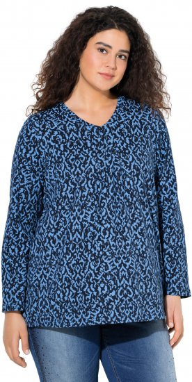 Ulla Popken Geometric Print 3/4 Sleeve Pleated Tee Navy Blue - Tiskana majica za žene - 