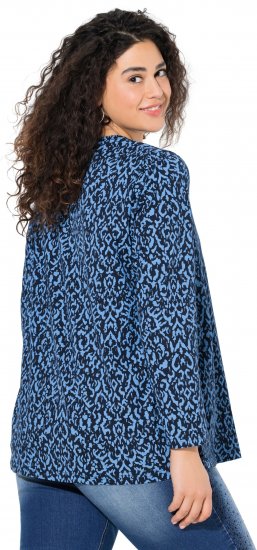 Ulla Popken Geometric Print 3/4 Sleeve Pleated Tee Navy Blue - Tiskana majica za žene - 