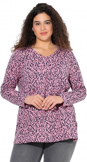 Ulla Popken Geometric Print 3/4 Sleeve Pleated Tee Raspberry - Tiskana majica za žene - 