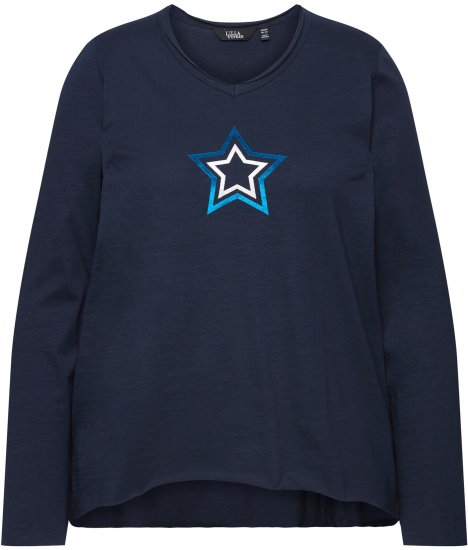 Ulla Popken Star Long Sleeve Graphic Tee Navy Blue - Tiskana majica za žene - 