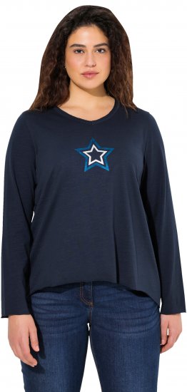 Ulla Popken Star Long Sleeve Graphic Tee Navy Blue - Tiskana majica za žene - 
