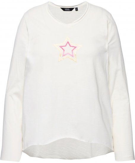 Ulla Popken Star Long Sleeve Graphic Tee Off-White - Tiskana majica za žene - 