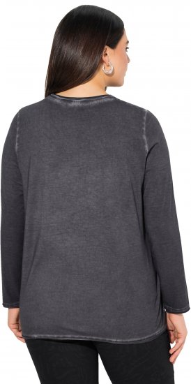 Ulla Popken Cold Dyed Sequined Heart Long Sleeve Tee Asphalt - Tiskana majica za žene - 