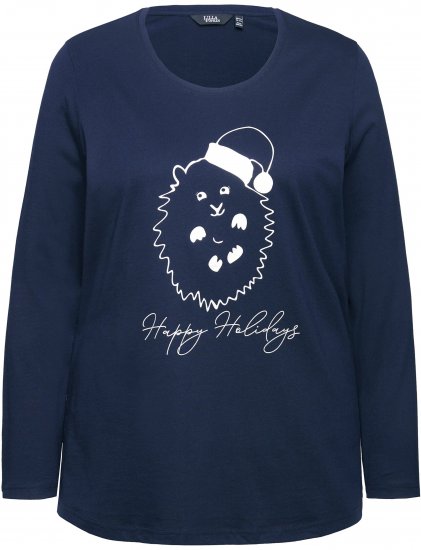 Ulla Popken Metallic Graphic Holiday Tee Navy - Tiskana majica za žene - 
