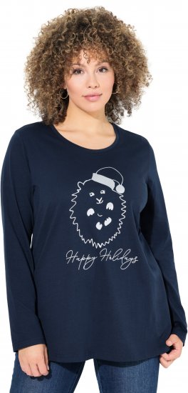 Ulla Popken Metallic Graphic Holiday Tee Navy - Tiskana majica za žene - 