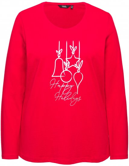 Ulla Popken Metallic Graphic Holiday Tee Salsa Red - Tiskana majica za žene - 