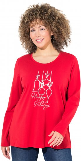 Ulla Popken Metallic Graphic Holiday Tee Salsa Red - Tiskana majica za žene - 