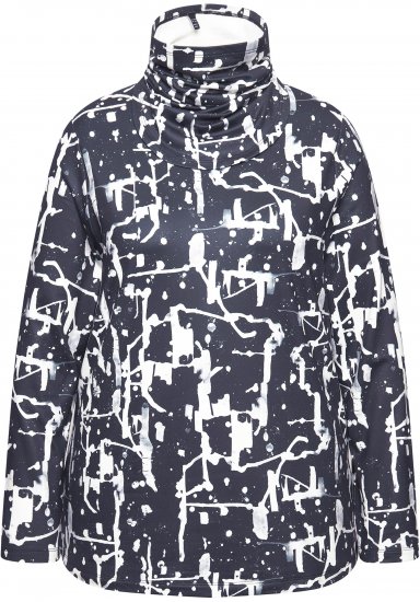 Ulla Popken Quick Drying Abstract Print Tee Black - Tiskana majica za žene - 