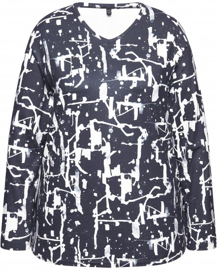 Ulla Popken Quick Drying Abstract Print Tee Black - Tiskana majica za žene - 