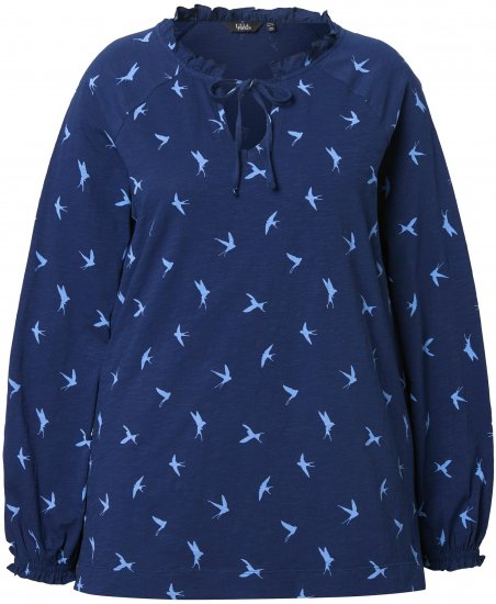Ulla Popken Swallow Print Long Sleeve Tee Ink Blue - Tiskana majica za žene - 
