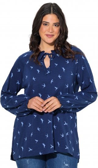 Ulla Popken Swallow Print Long Sleeve Tee Ink Blue - Tiskana majica za žene - 