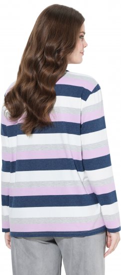 Ulla Popken Striped Knotted Hem Long Sleeve Tee Lavender - Tiskana majica za žene - 